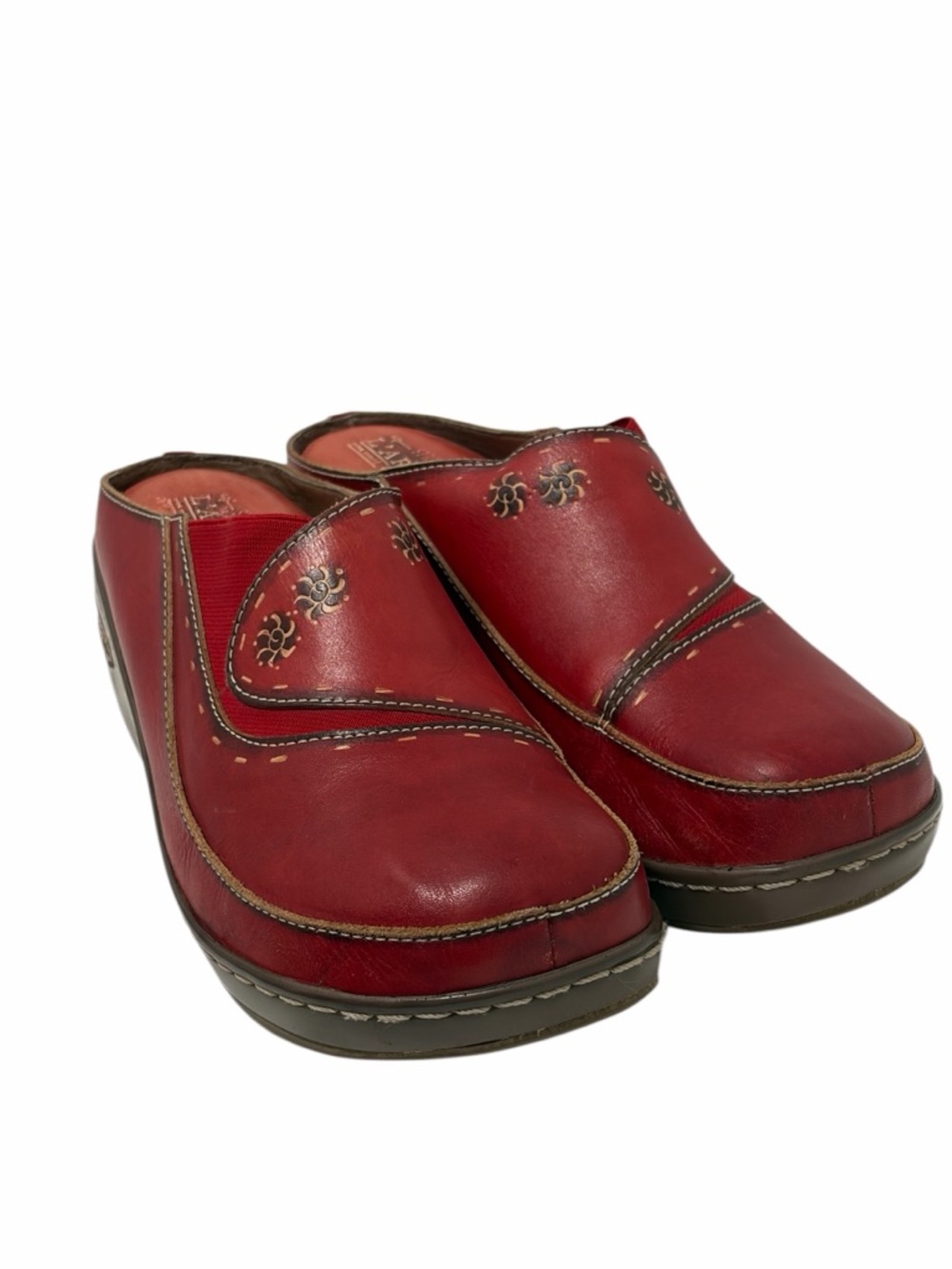 Spring Step L’Artiste Burbank Red Floral Embossed Leather Clogs - NWOT - 10.5